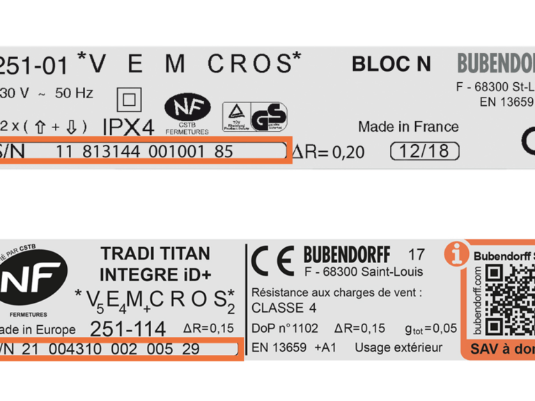 Volet roulant durée de vie numéro SN Bubendorff